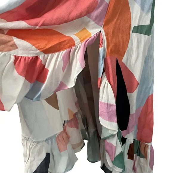 Anthro Corey Lynn Calter Soho Geometric Print Midi Ruffle Shirt Dress Size XS - Picture 9 of 9